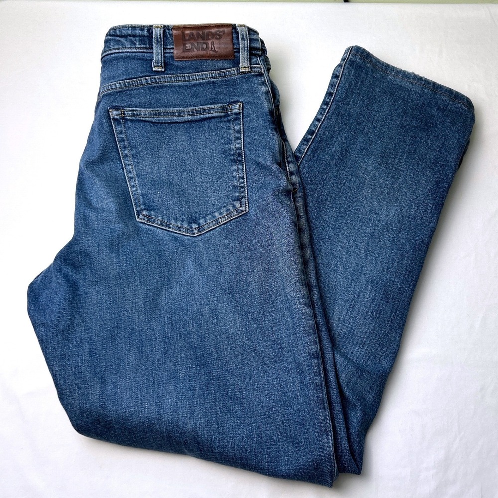 Lands' End Mens Square Rigger Traditional Fit Medium Wash Jeans Size 38 Stretch
